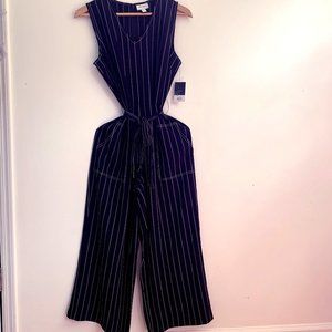 Nine West Jumpsuit/Romper w/tie Black/Grey Stripe
